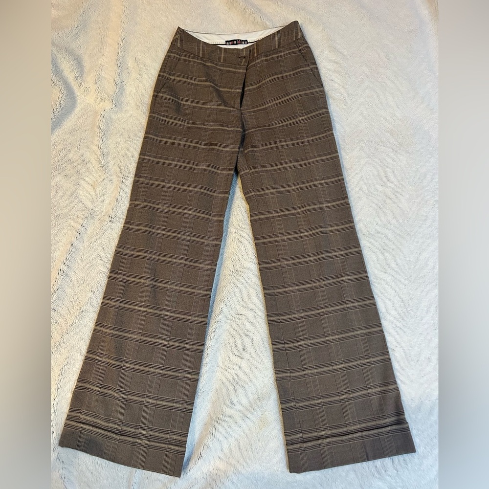 Brown plaid wide leg pant
